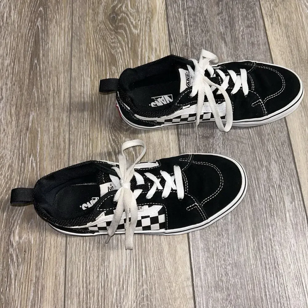Vans Off The Wall Skater Shoes Youth 4.5 Black Checkered Low Top Sneakers 500714